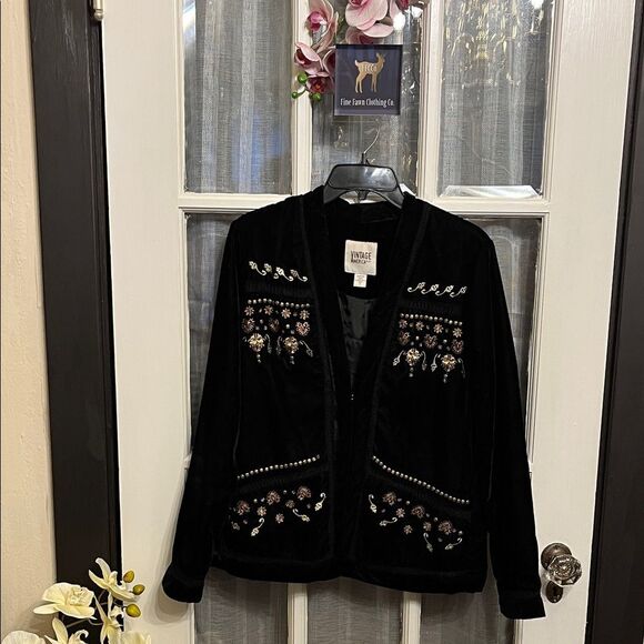 Vintage America  Blues Black Velvet Embellished Jacket - Picture 1 of 11